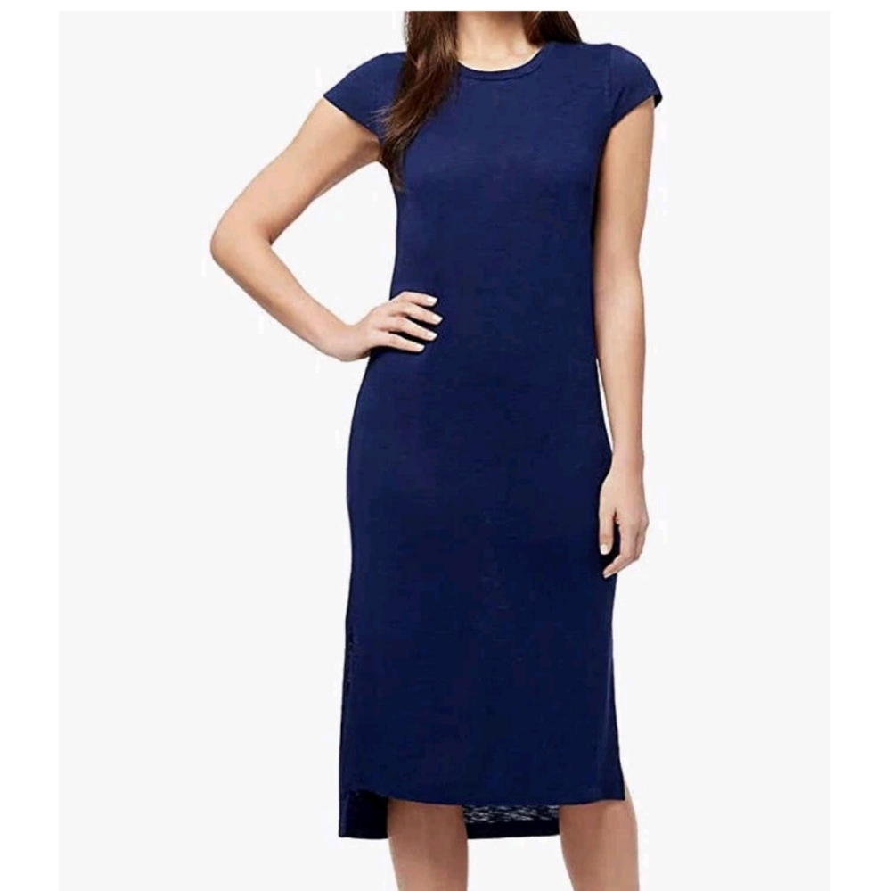 Jessica Simpson Brees Maritime Blue Midi Cap Sleeves Dress Size S